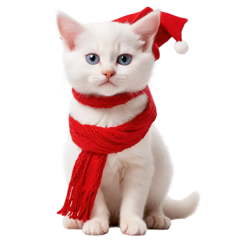 Adorable-White-Kitten-in-Red-Scarf-and-Woolen-Cap-HighQuality-PNG-Image-for-Multiple-Uses