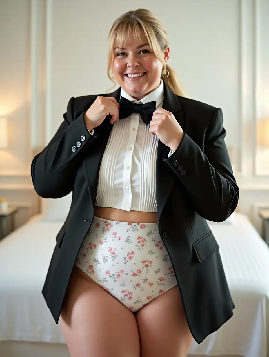 Elegant-Caucasian-Woman-in-Formal-Tuxedo-in-White-Bedroom