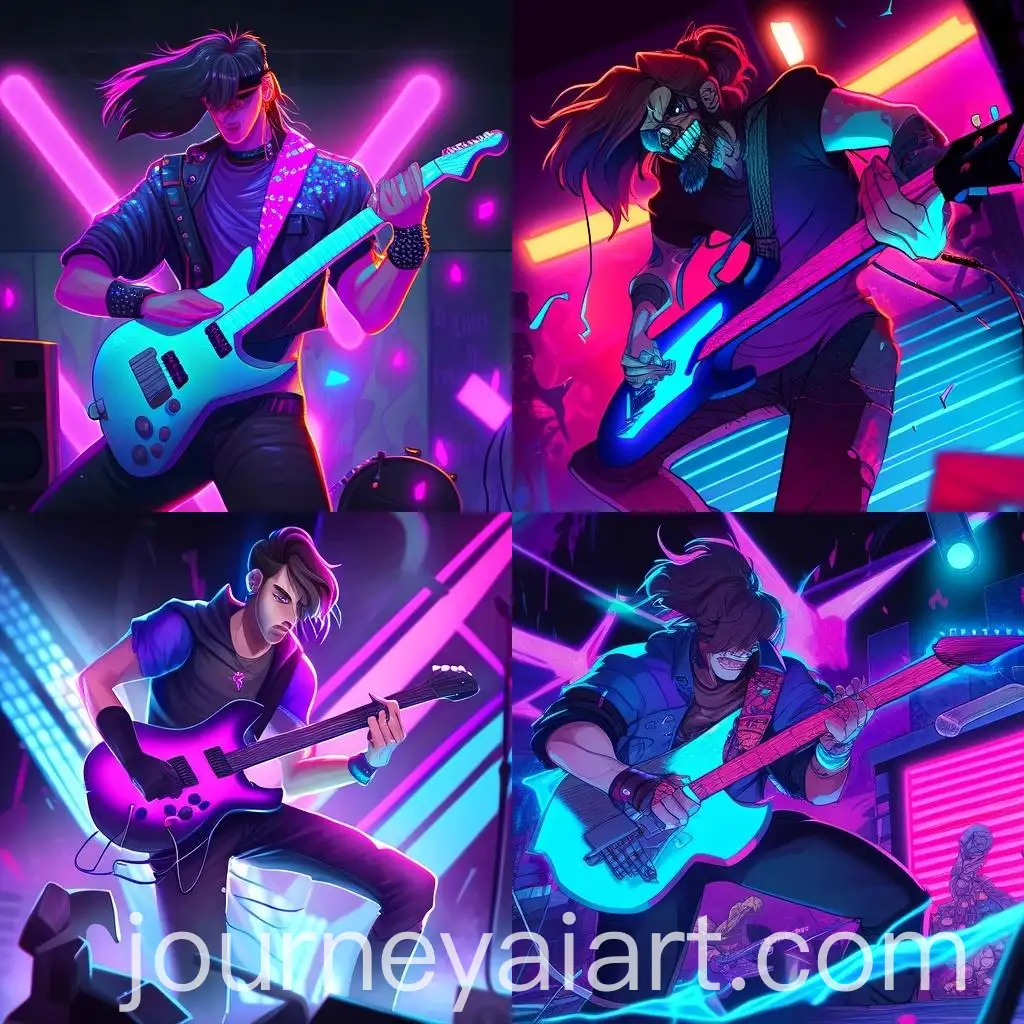 Young-Man-Playing-Guitar-in-Club-with-Dynamic-Lighting