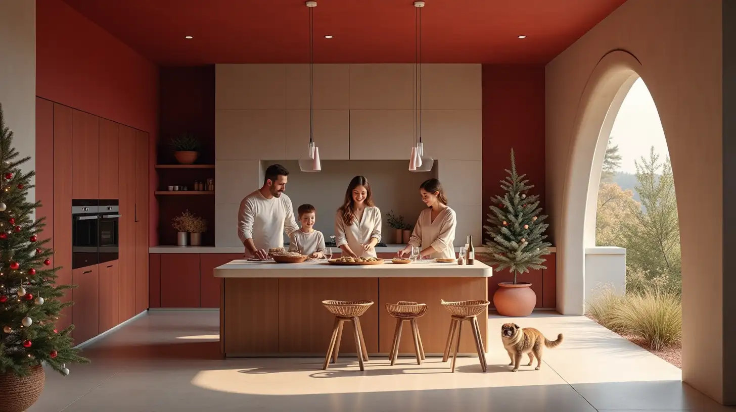 Family Celebrating Christmas Dinner in an Ethereal Palace Kitchen