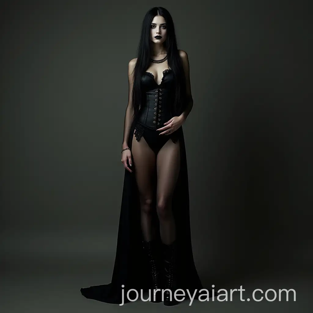 English-Gothic-Woman-in-Black-Corset-and-Boots