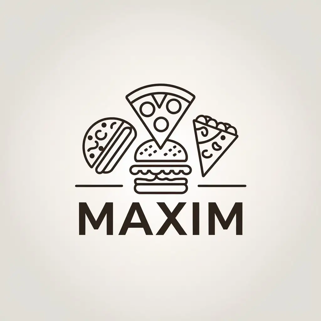 LOGO Design For Maxim Pizza Burger Macaroni in Minimalistic Style