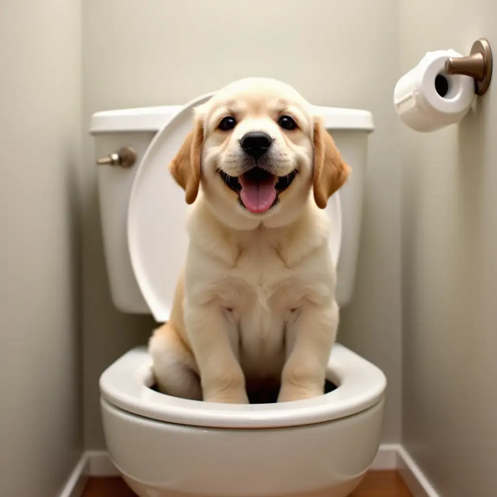 Happy Funny Dog Sitting on Toilet