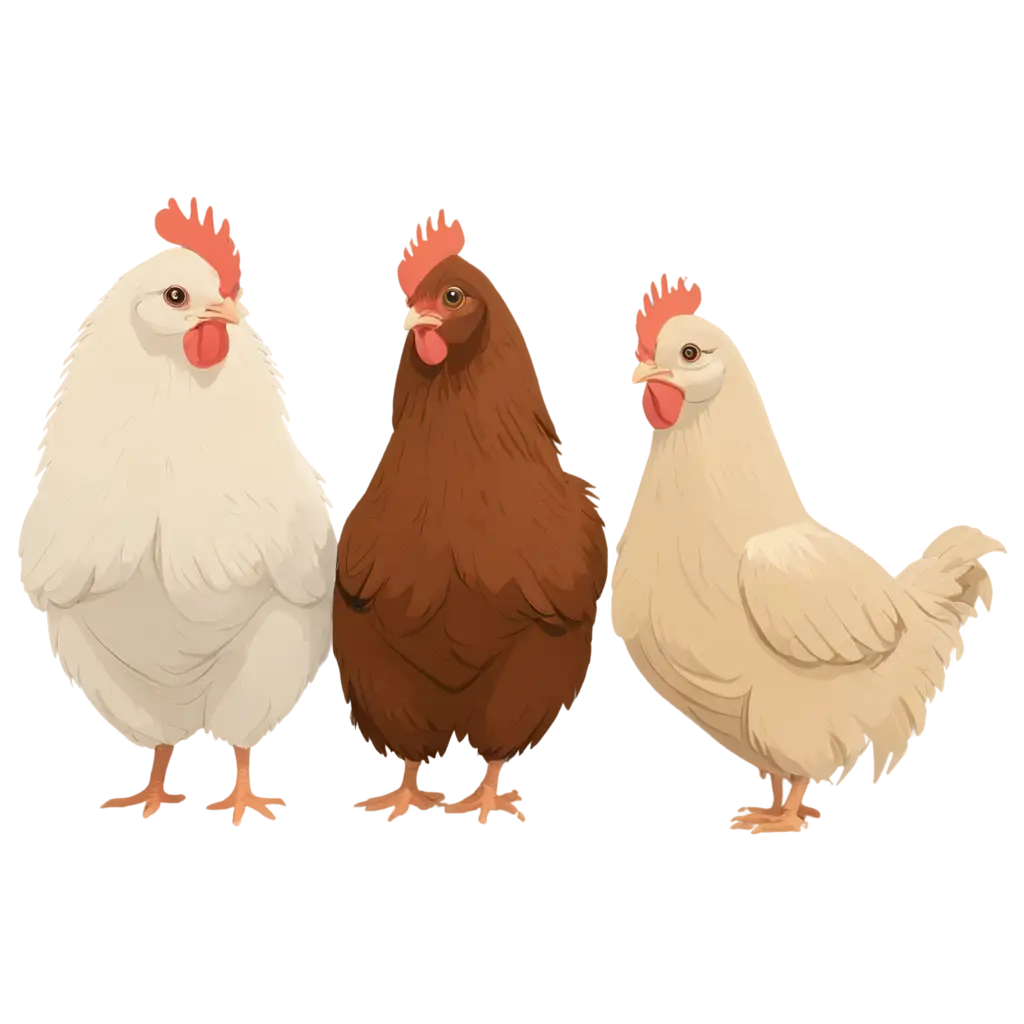 5-Different-Character-White-and-Brown-Chickens-PNG-Flat-Design-Vector-for-Versatile-Use