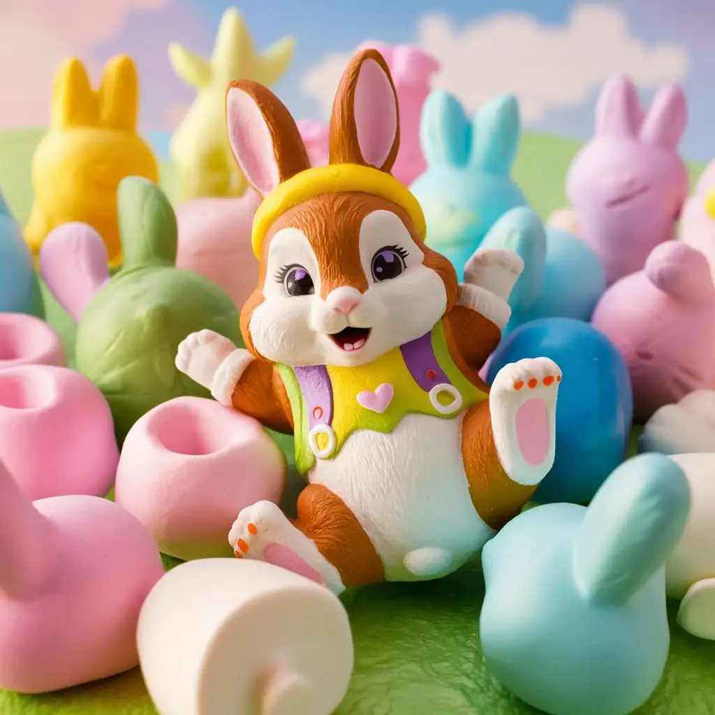Playful-Rabbit-Among-Colorful-Marshmallow-Figures