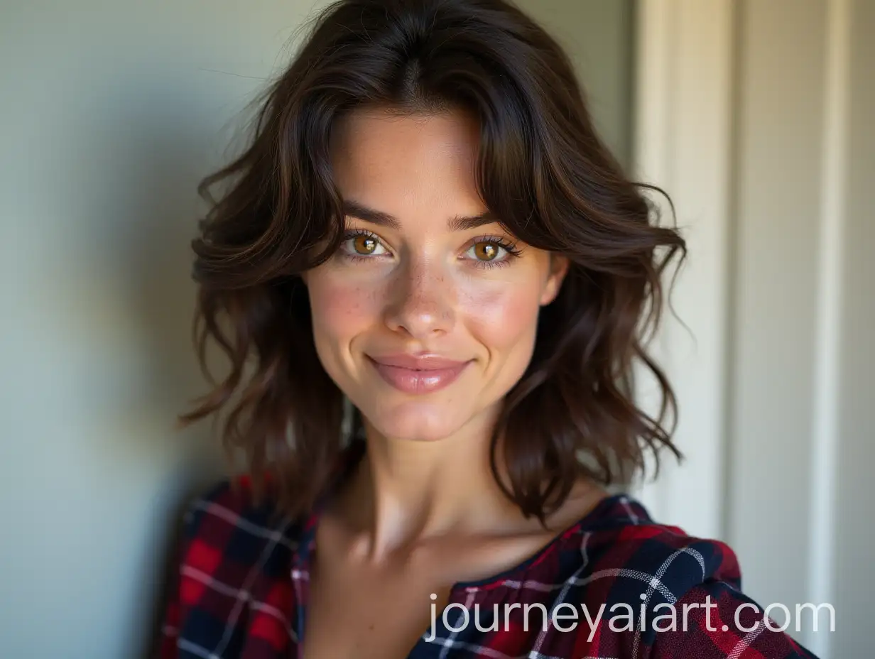 Confident-Woman-in-Tartan-Plaid-Garment-with-Natural-Light