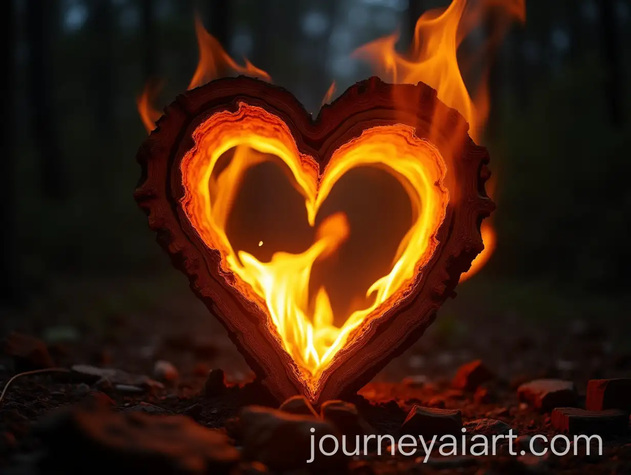 Burning-Wooden-Heart-Sculpture-on-Fire