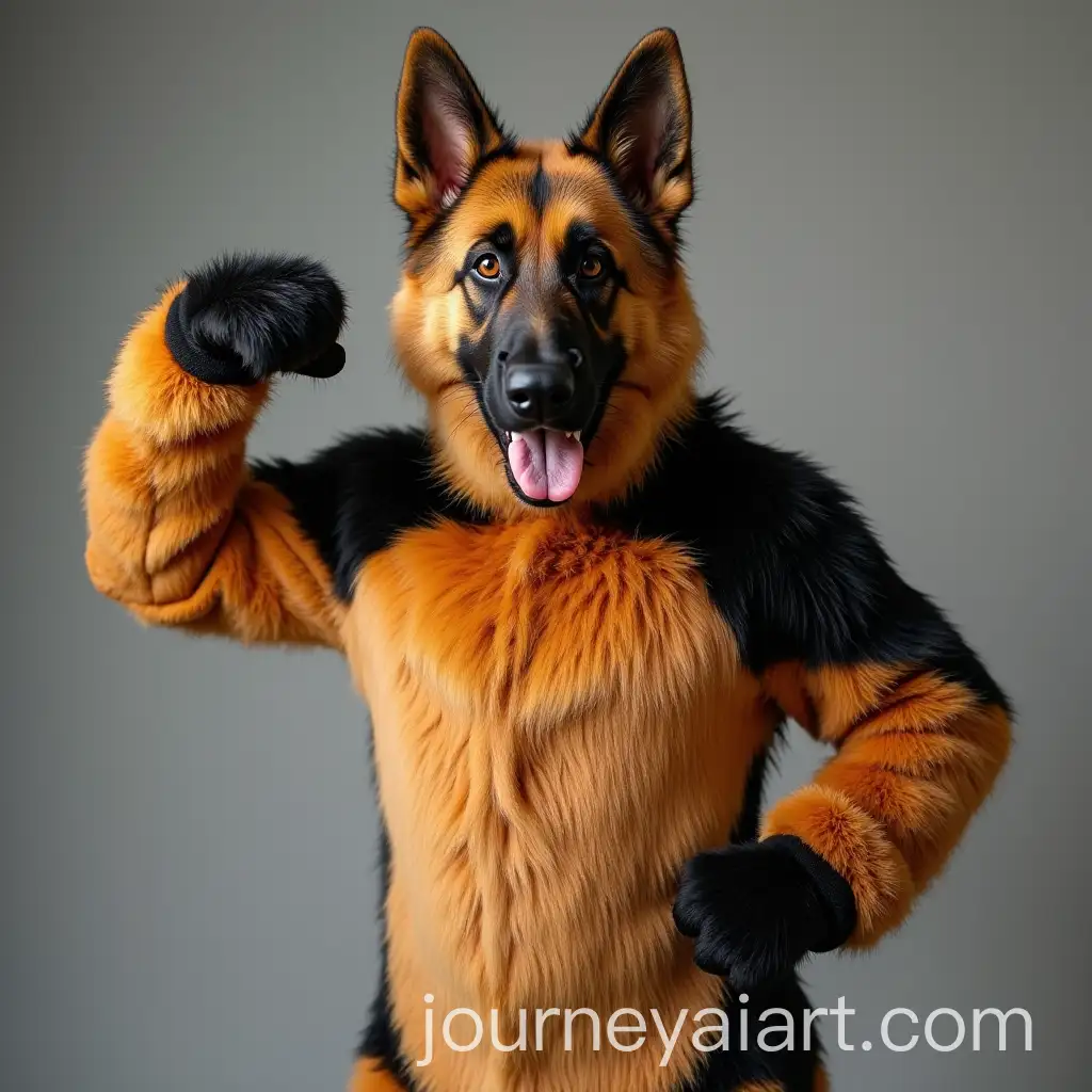 Man-Wearing-German-Shepherd-Fursuit-Flexing-Muscles