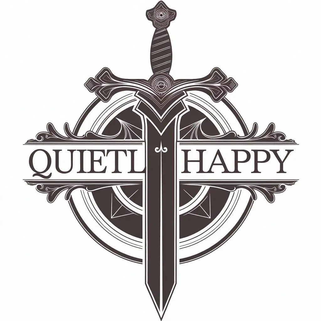 a vector logo design,with the text "quietly happy", main symbol:sword,complex,be used in Entertainment industry,clear background