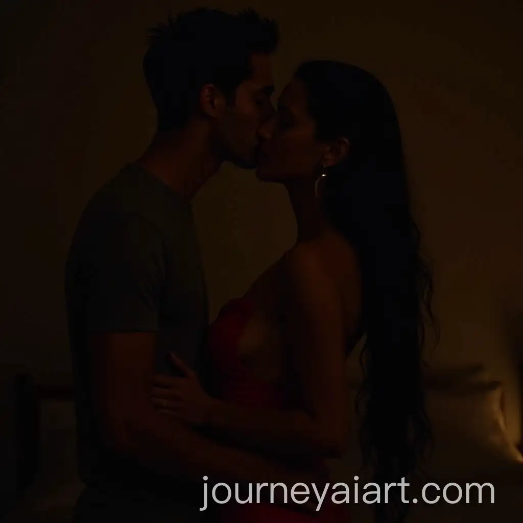 Romantic-Fantasy-Couple-Embracing-in-Dark-Bedroom-with-Passionate-Kiss