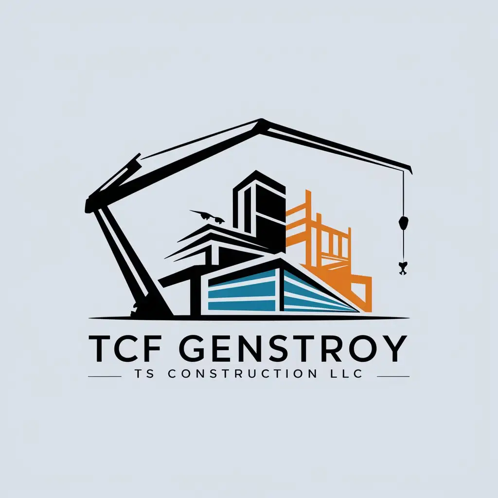 a logo design,with the text "LLC 'TCF GENSTROY'", main symbol:Construction, crane,  ,complex,be used in Construction industry,clear background