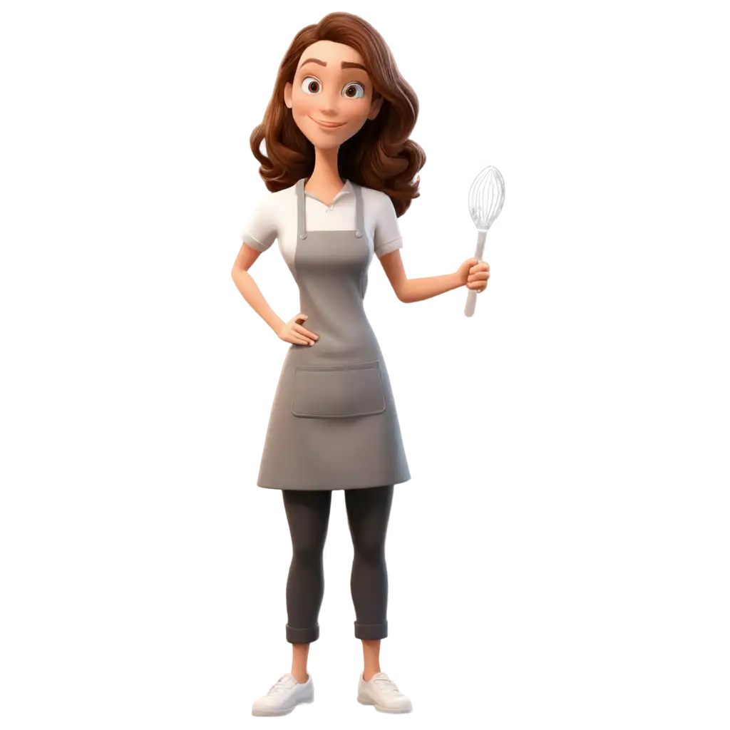 a cartoon picture of a female cook holding cooking utensils such as a spoon and fork