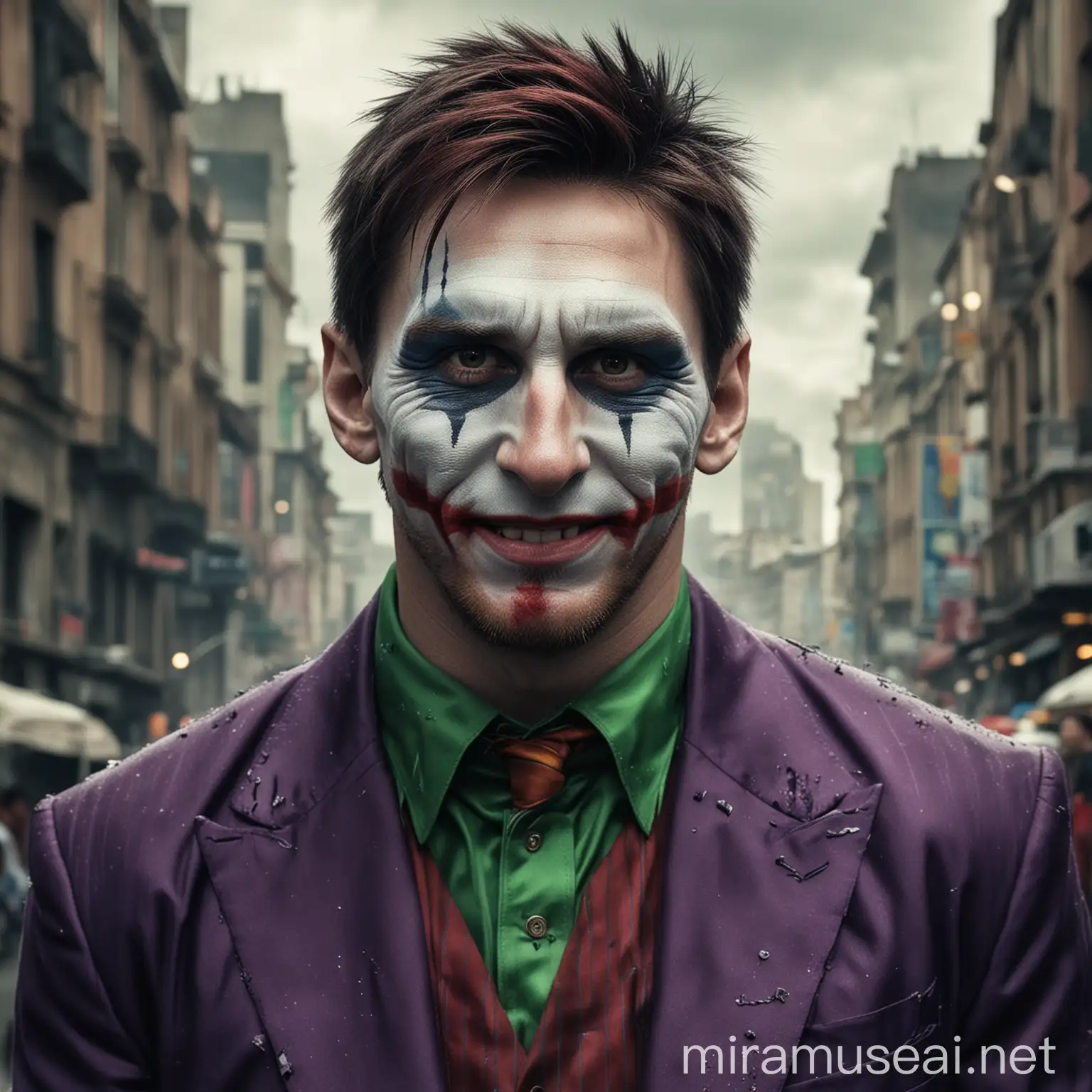 Lionel Messi as The Joker in Urban Cityscape