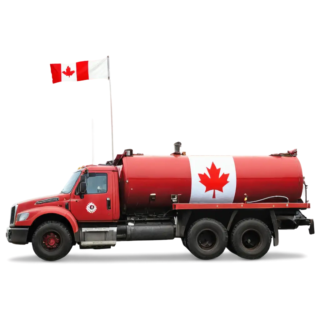 RED FUEL TRUCK WITH A CANADIAN FLAG ON THE SIDE