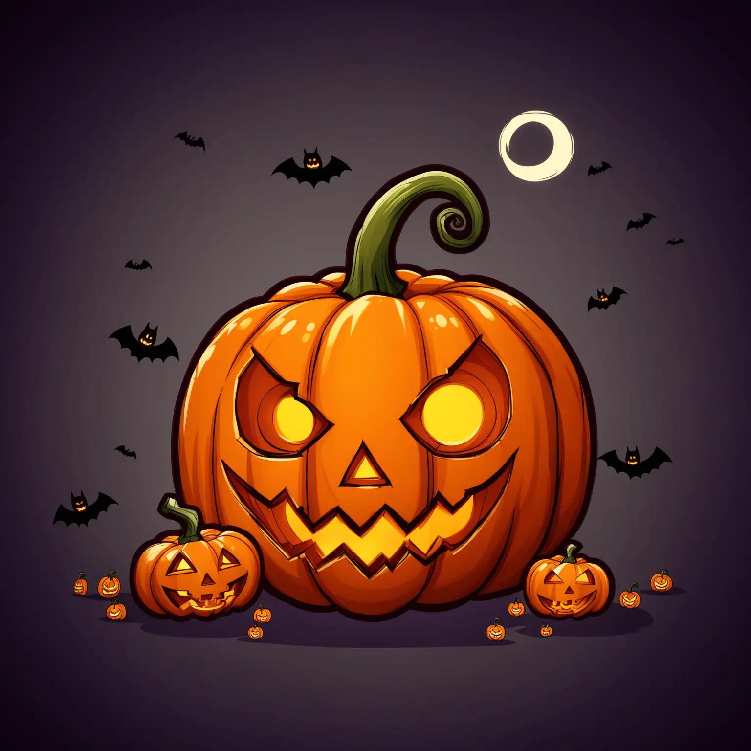 Cartoon Halloween Pumpkin with Spooky Night Background