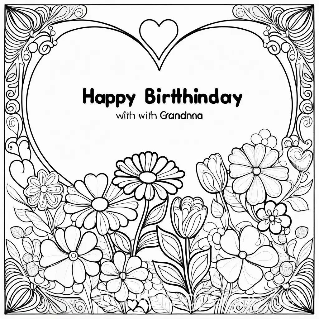 Happy-Birthday-Grandma-with-Hearts-and-Flowers-Coloring-Page