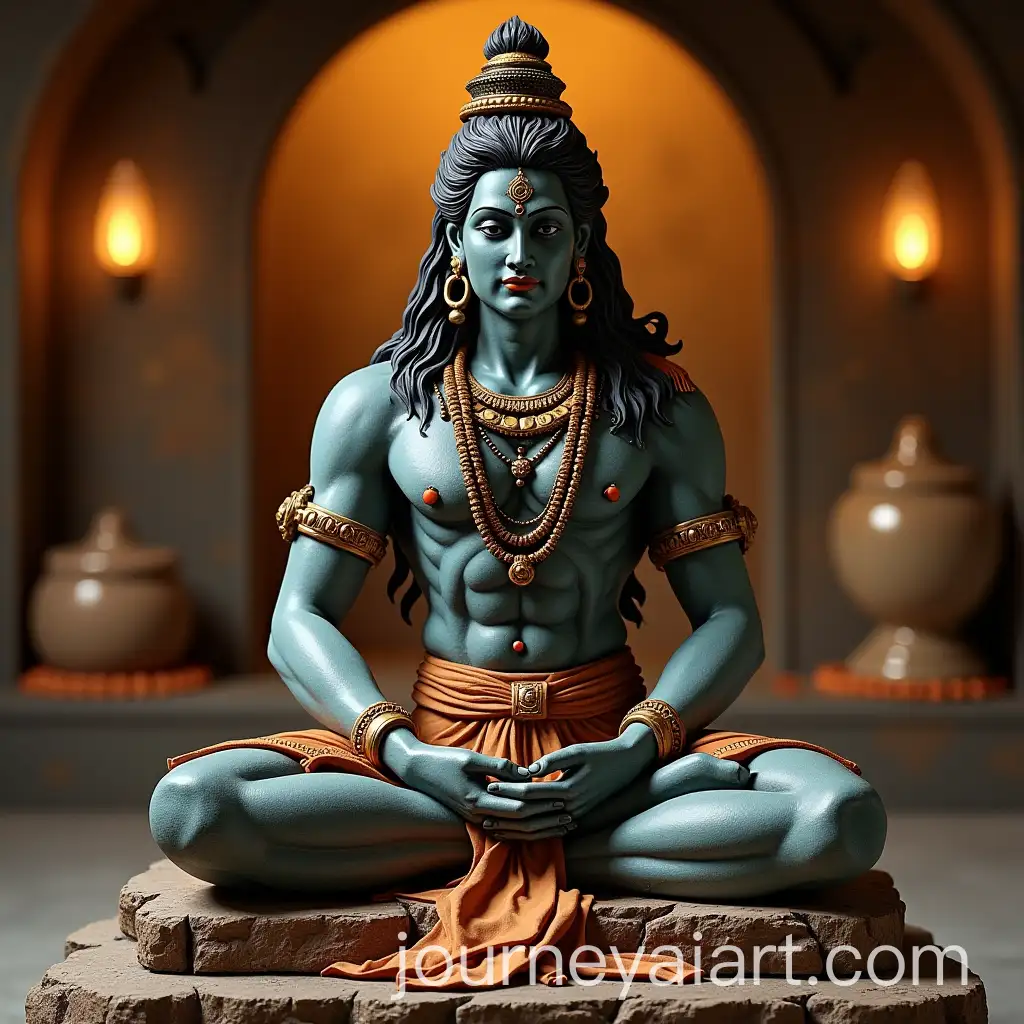Sacred-Hindu-God-Shiva-Statue-in-Traditional-Temple-Setting
