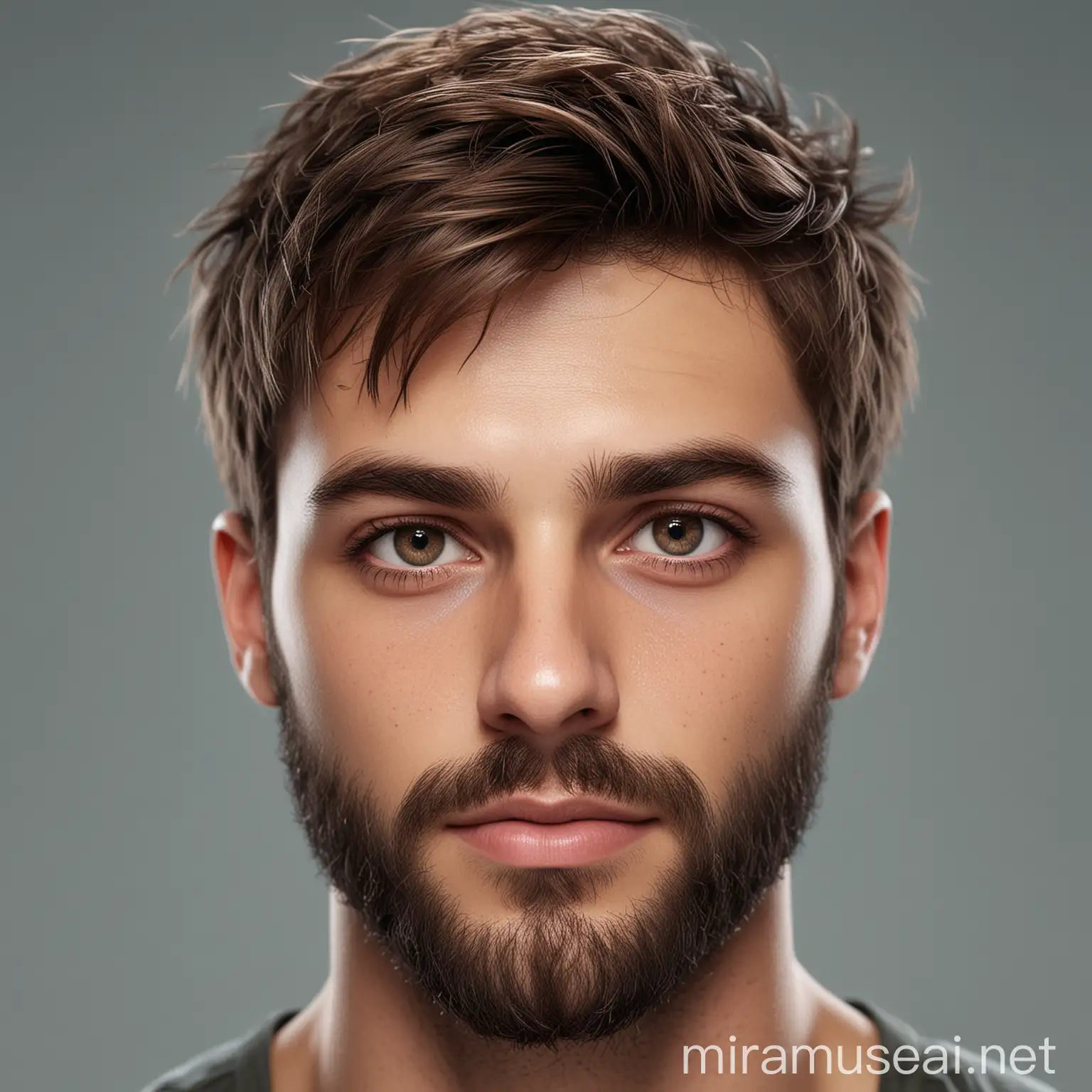 Hyperrealistic Portrait of a Man with Clear Eyes and Brown Hair