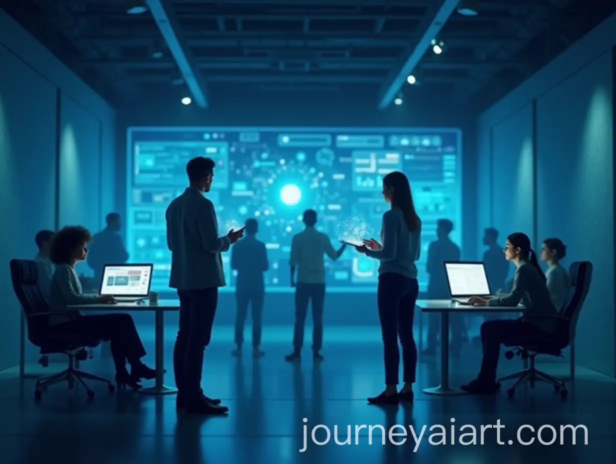 Diverse-Group-of-Professionals-Collaborating-in-a-Futuristic-ELearning-Environment