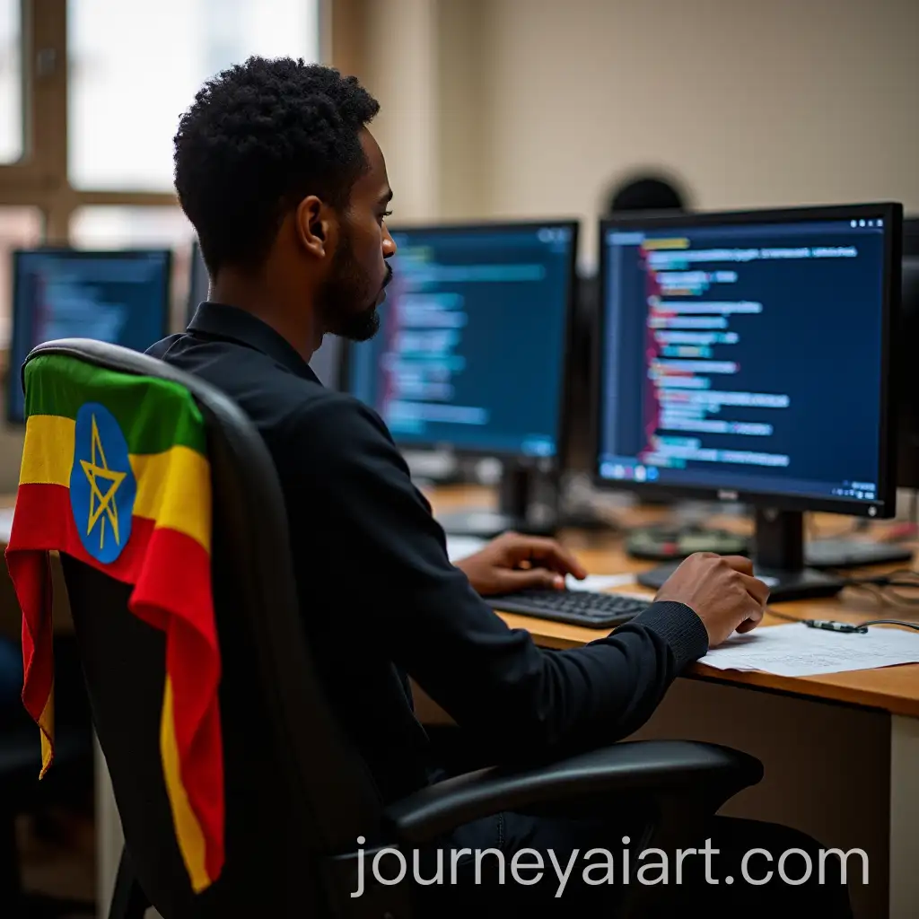 Ethiopian-Full-Stack-Developer-Coding-in-Office-with-Ten-Computers