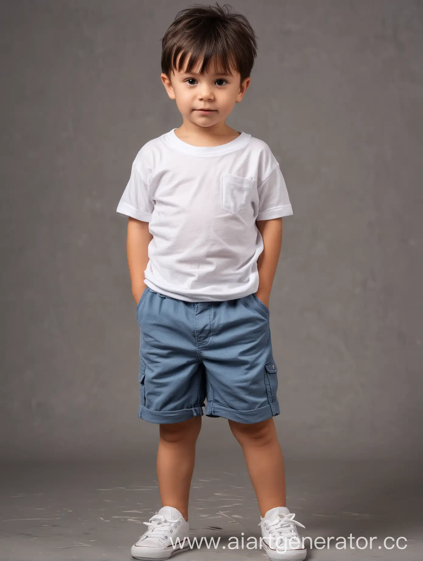 3YearOld-Boy-in-White-TShirt-and-Shorts-with-Dark-Hair