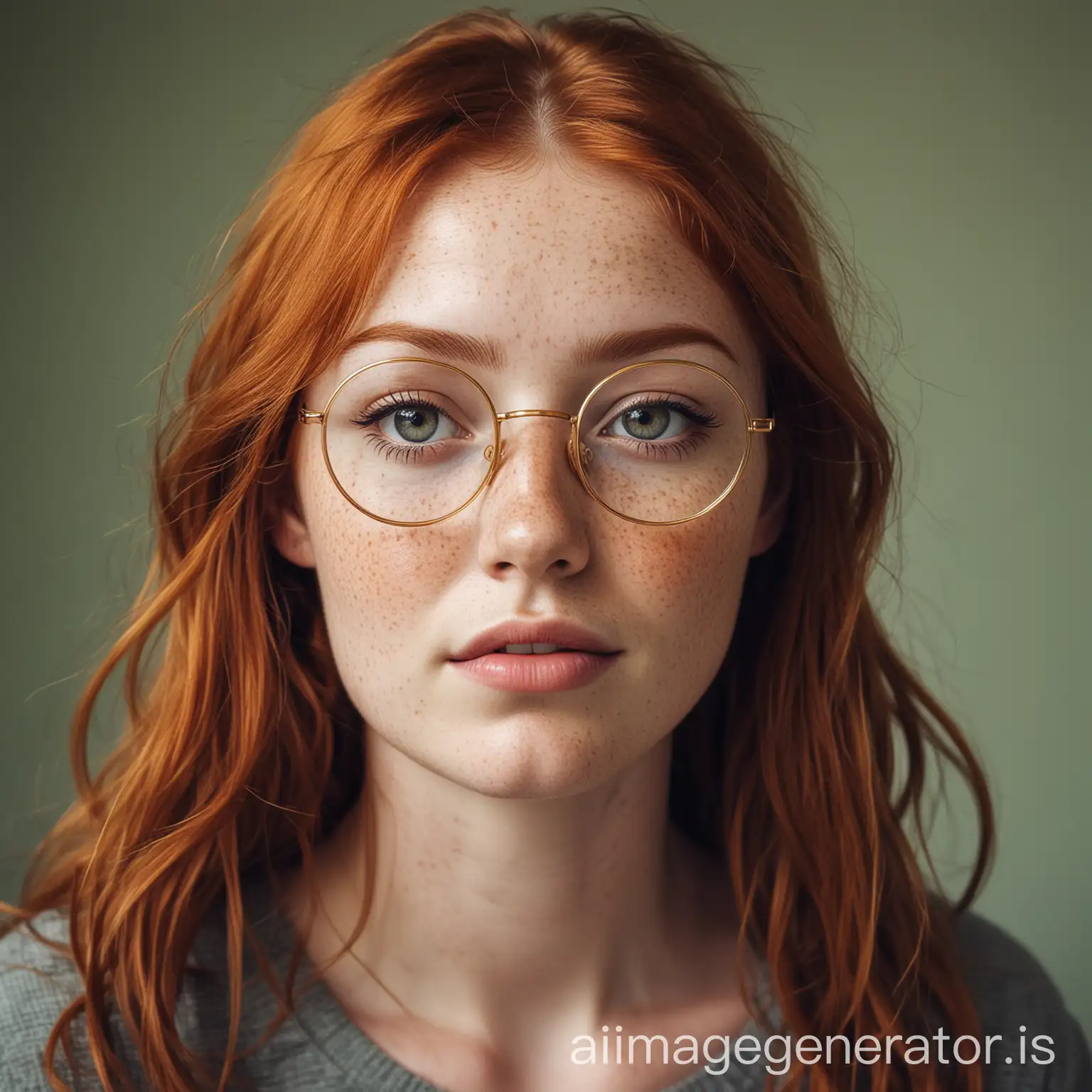 Young-Redheaded-Woman-with-Freckles-and-Golden-Frame-Glasses