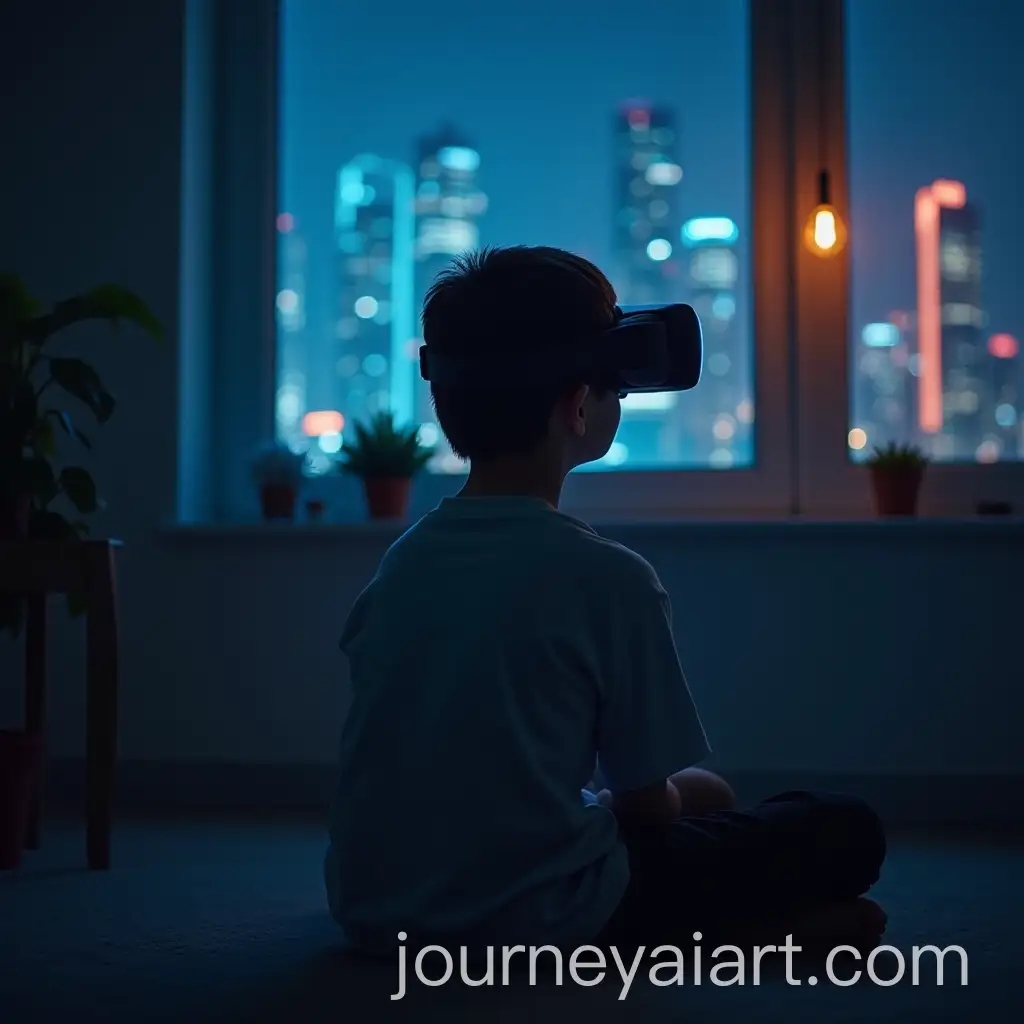Young-Boy-in-VR-Headset-Experiencing-a-Futuristic-City