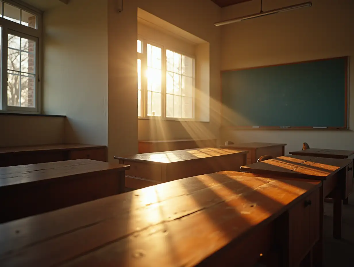 Classroom peaceful, soft light shines through the window