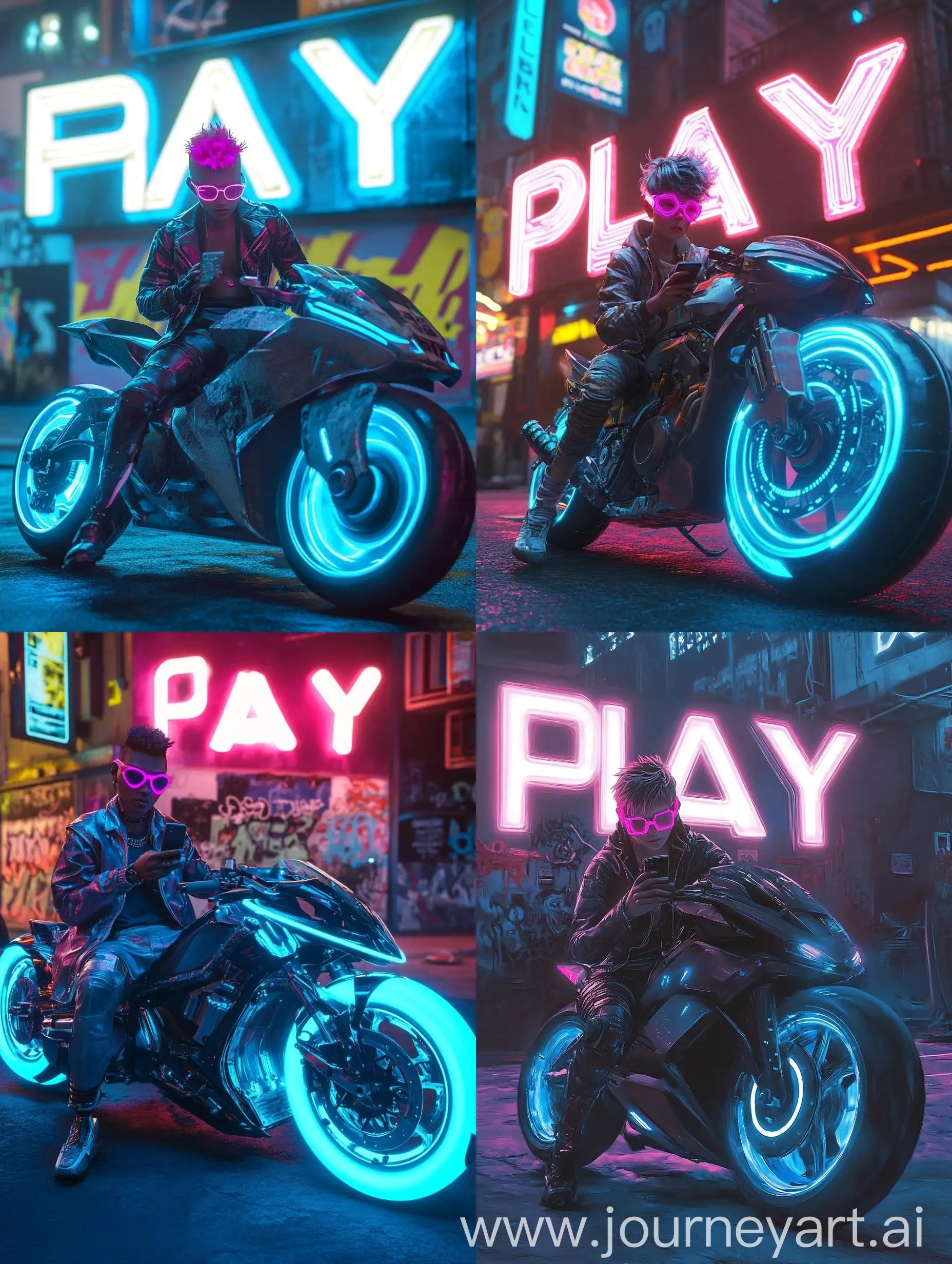 Cyberpunk-Rider-on-HighTech-Motorcycle-in-Neon-Cityscape