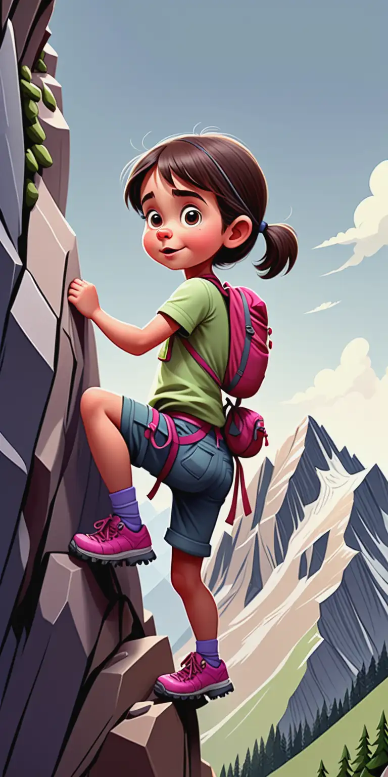 Cartoon Girl Climbing a Mountain in Adventure Scene