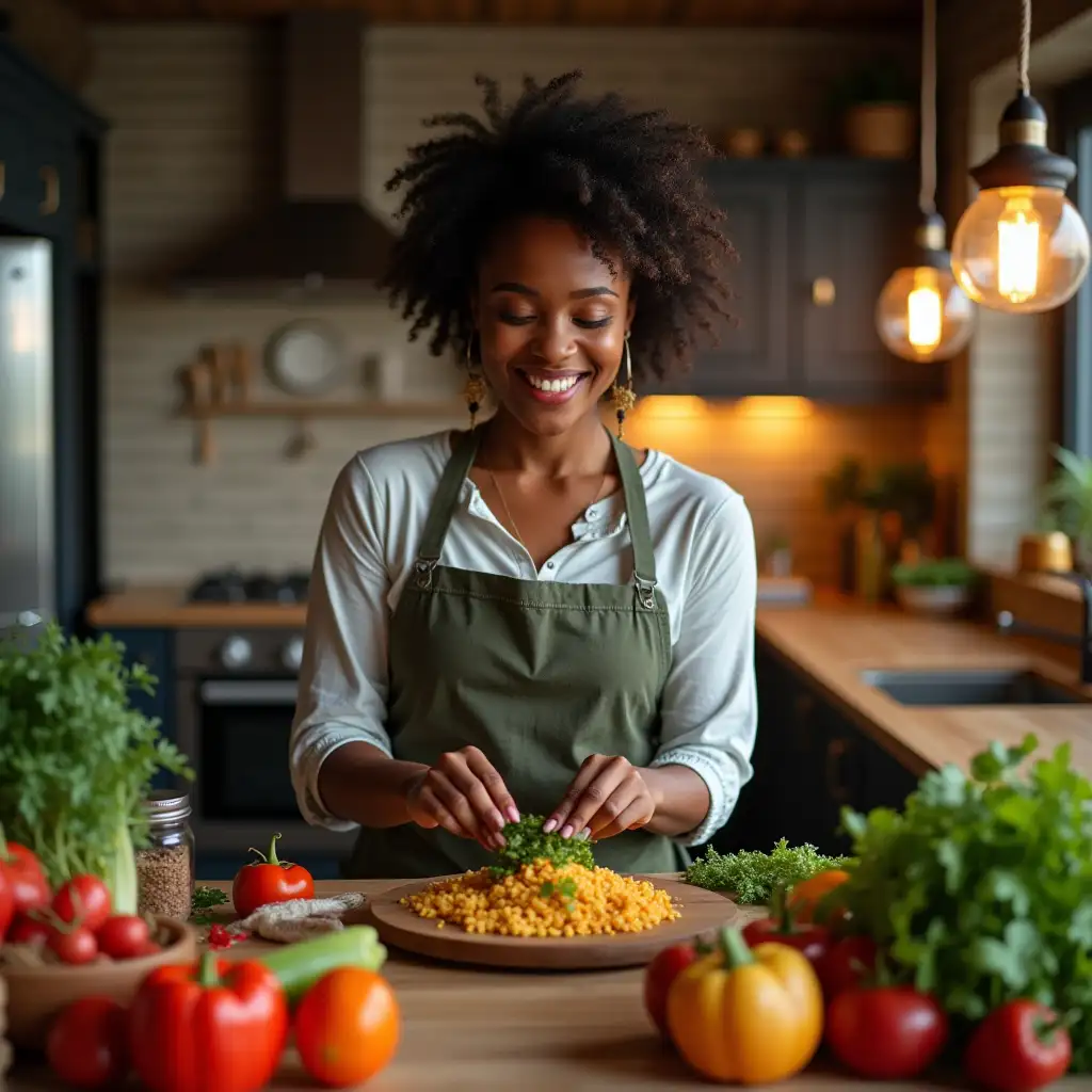 Stylish-Black-Woman-Cooking-a-Colorful-Meal-in-a-Modern-Kitchen