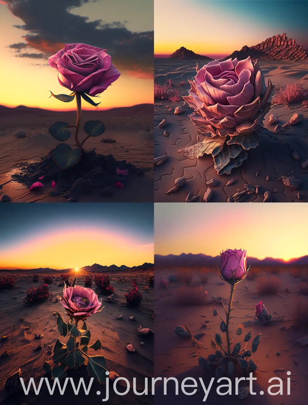 Pink-Rose-in-Desert-at-Sunset