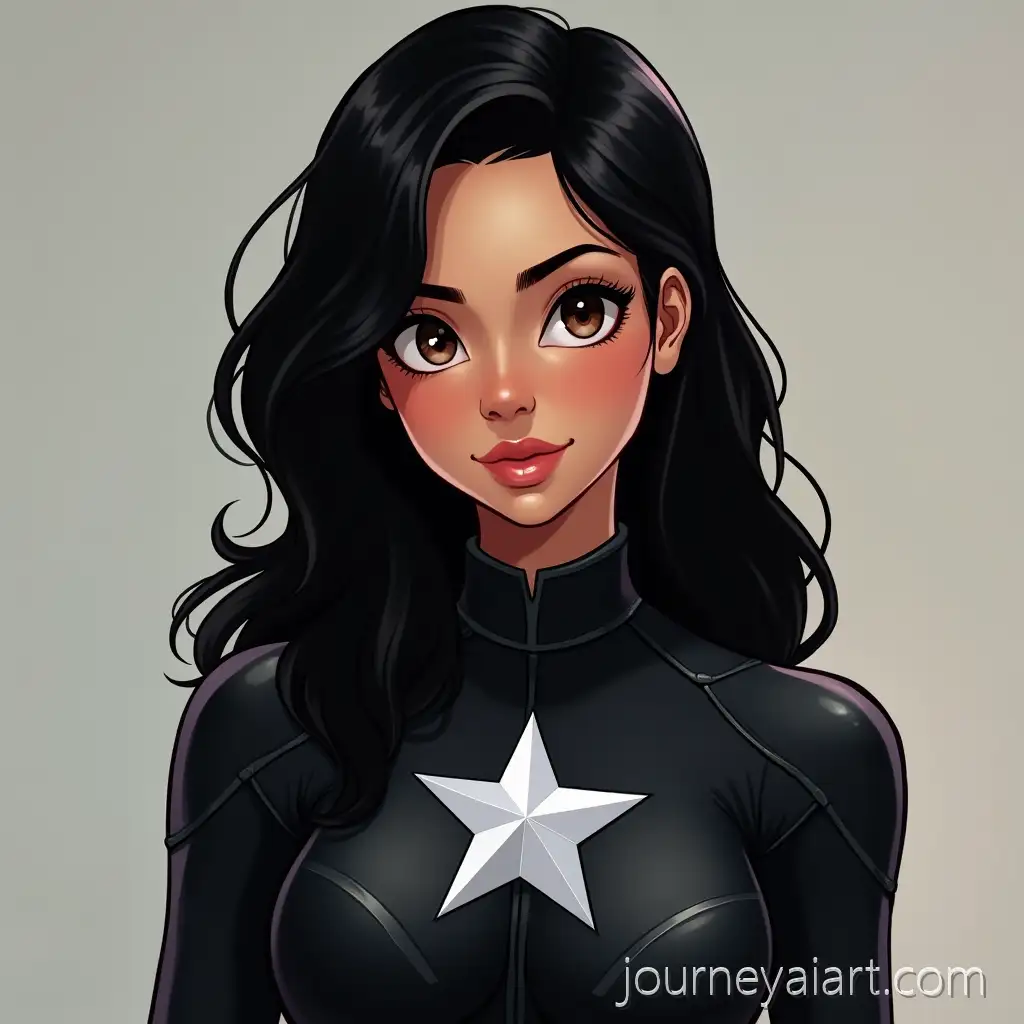Teen-Latina-Superheroine-in-Sleek-Black-and-Silver-Suit-with-Star-Emblem