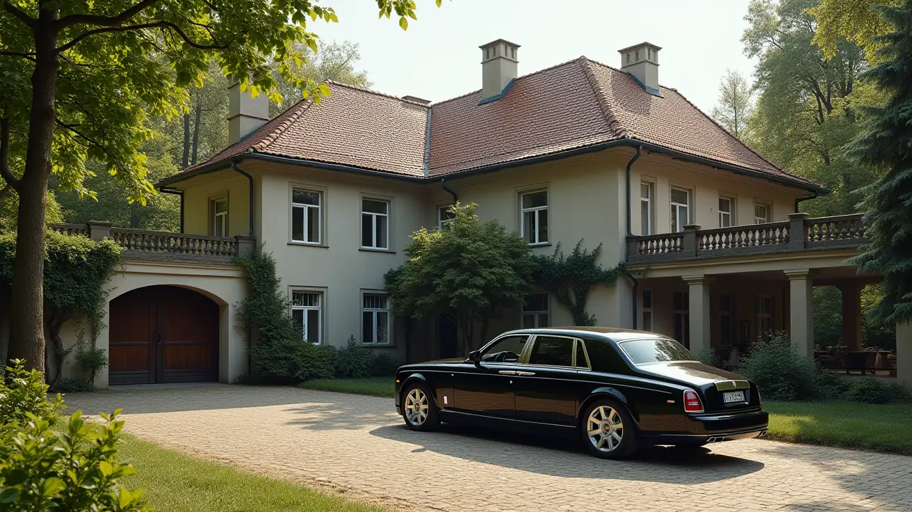 Soviet-Architecture-Villa-with-Rolls-Royce-Phantom-in-Summer