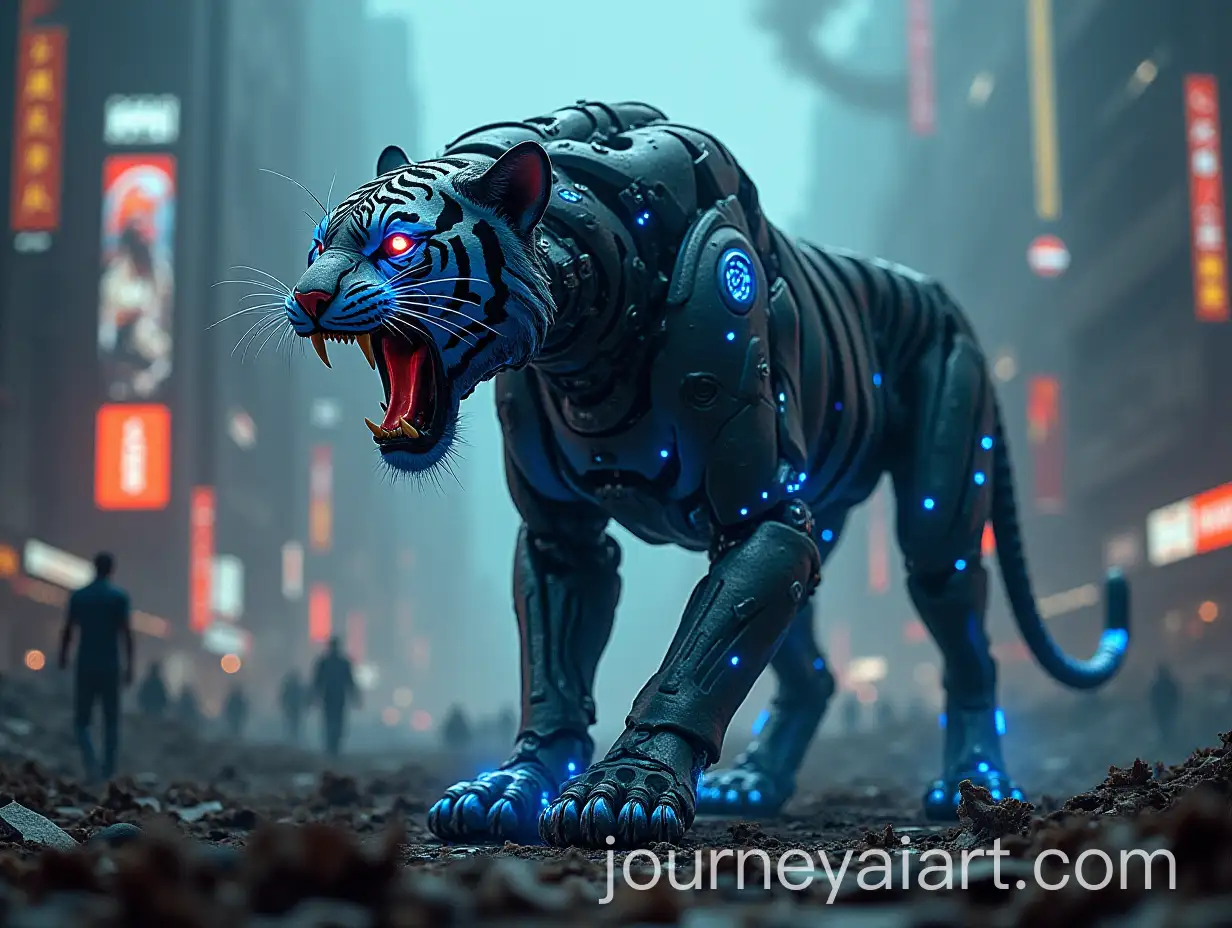 Cybernetic-Tiger-Roaring-Amidst-Ruins-of-Dystopian-Metropolis
