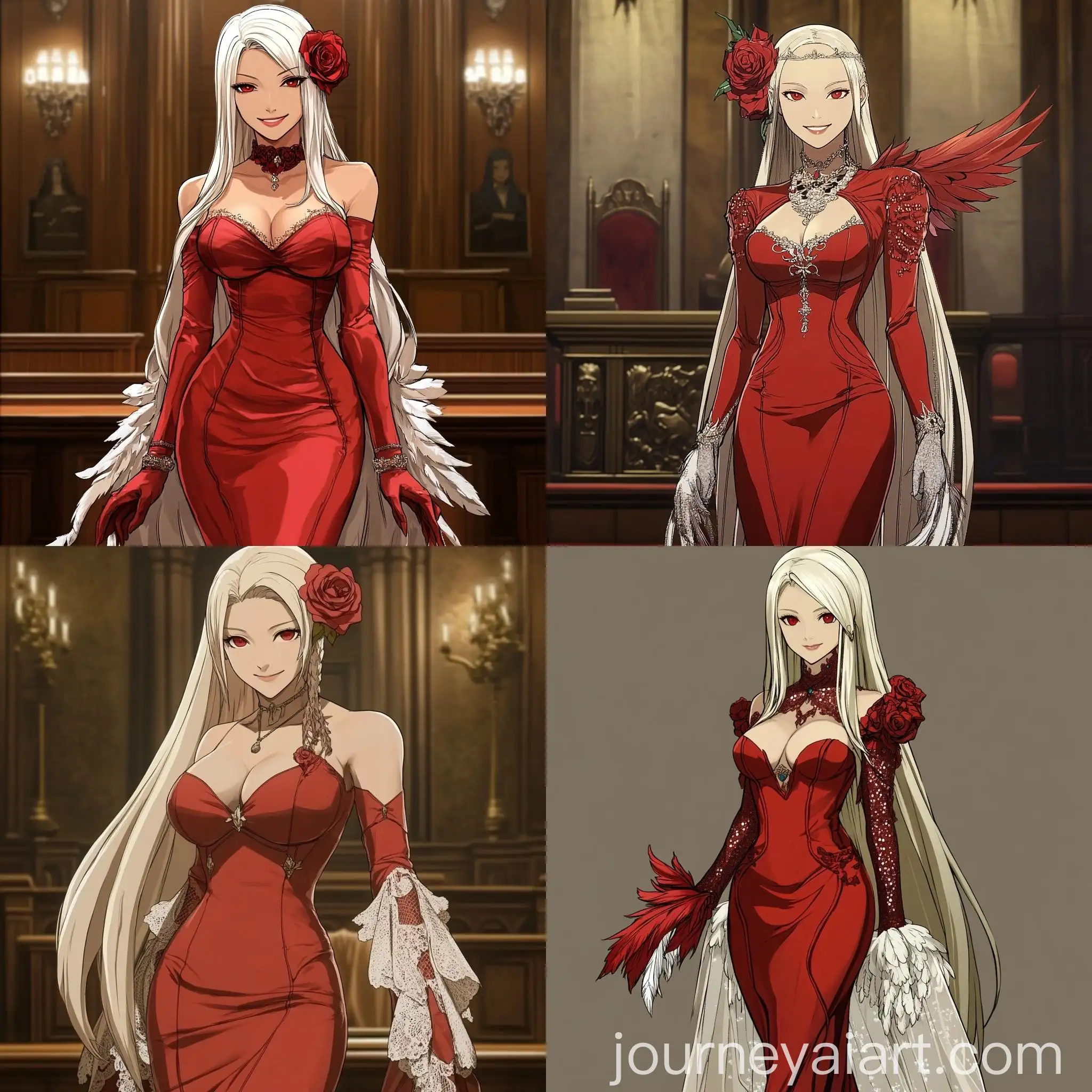 Elegant-Ace-Attorney-Female-Character-in-Red-Mermaid-Dress-Smiling-in-Court