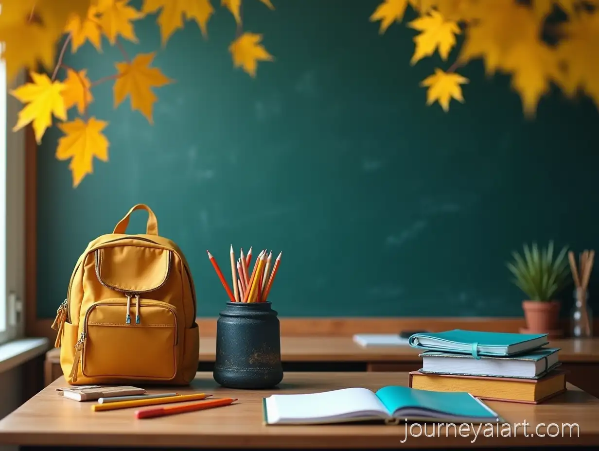 School-supplies-on-deskBack-to-School-Setup-with-School-Supplies-and-Autumn-Leaves