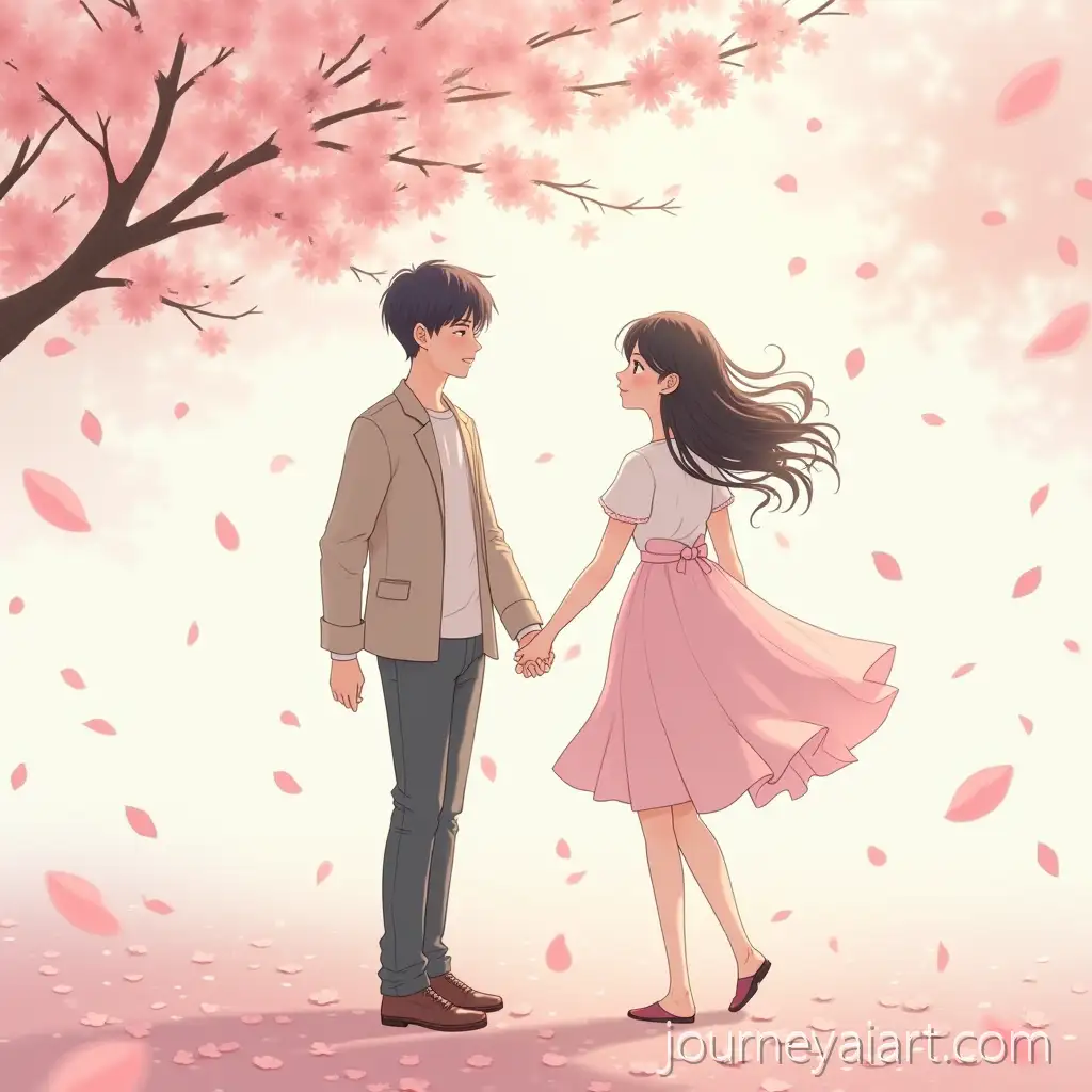 Romantic-Manhwa-Illustration-of-aManhwa-Style-Cherry-Blossoms-Couple-Under-Cherry-Blossoms-in-Spring