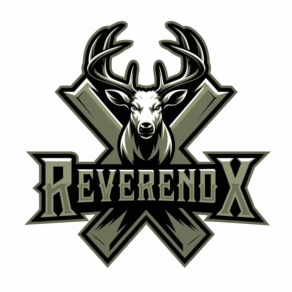 LOGO Design for Reverend X Buck Symbol in Pine Green with Vector Style