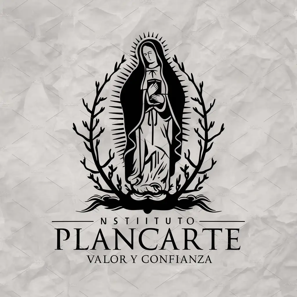 LOGO Design for Instituto Plancarte Valor y Confianza Virgin of Guadalupe Silhouette with Book and Growing Plant Symbolism in Education Industry