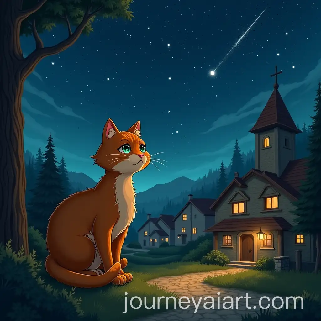 Sad-Ginger-Cat-Sitting-Under-a-Starry-Sky-in-Polveraia