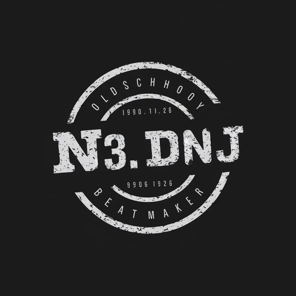 a vector logo design,with the text "N3.DnJ", main symbol:a vector logo design, main symbol:oldschool, rough lines, including my birthday 1990.11.26,Moderate,be used in BeatMaker industry,clear background