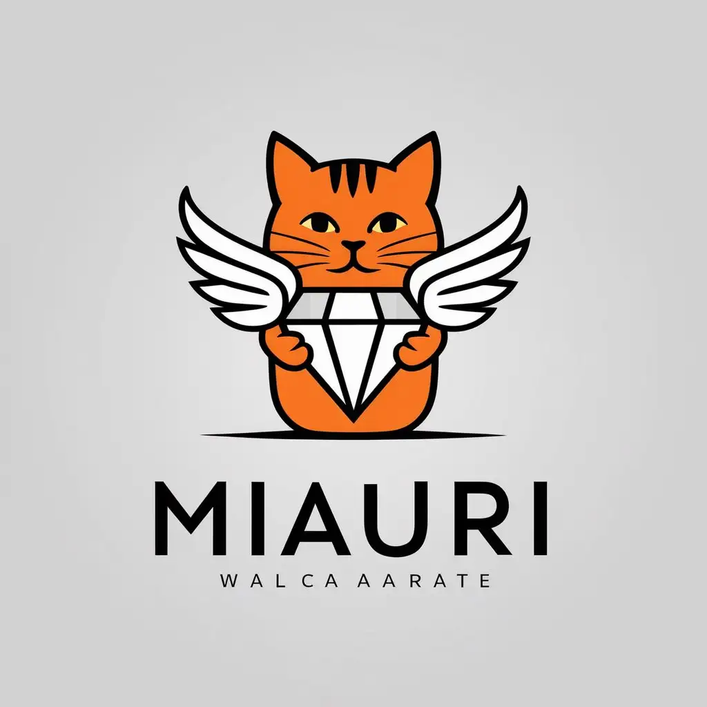 LOGO Design for Miauri Minimalistic Orange Cat with Winged Diamond