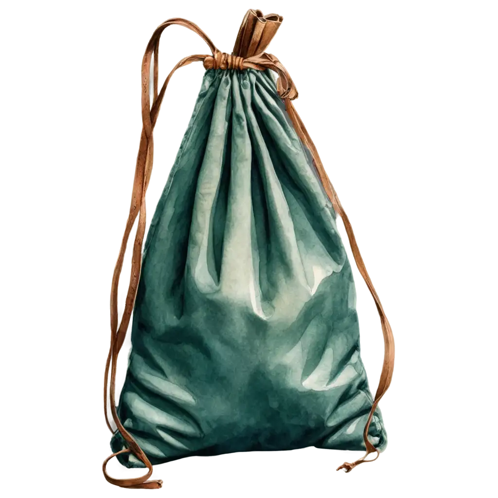 HighResolution-PNG-of-Vintage-Watercolor-Drawstring-Bag-with-Worn-Leather-Strap-and-Rustic-Charm