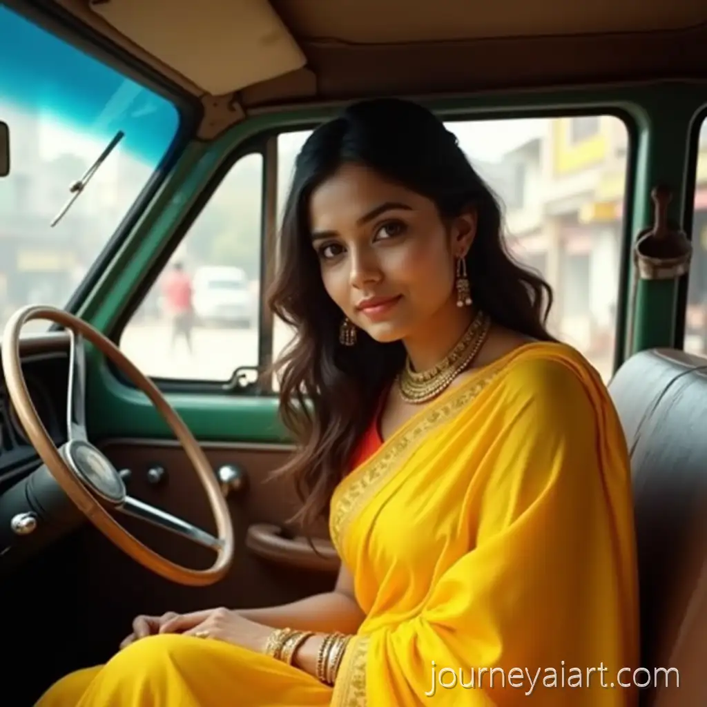 Beautiful-Indian-WomanIndian-woman-in-auto-taxi-in-Yellow-Saree-Sitting-in-Auto-Rickshaw