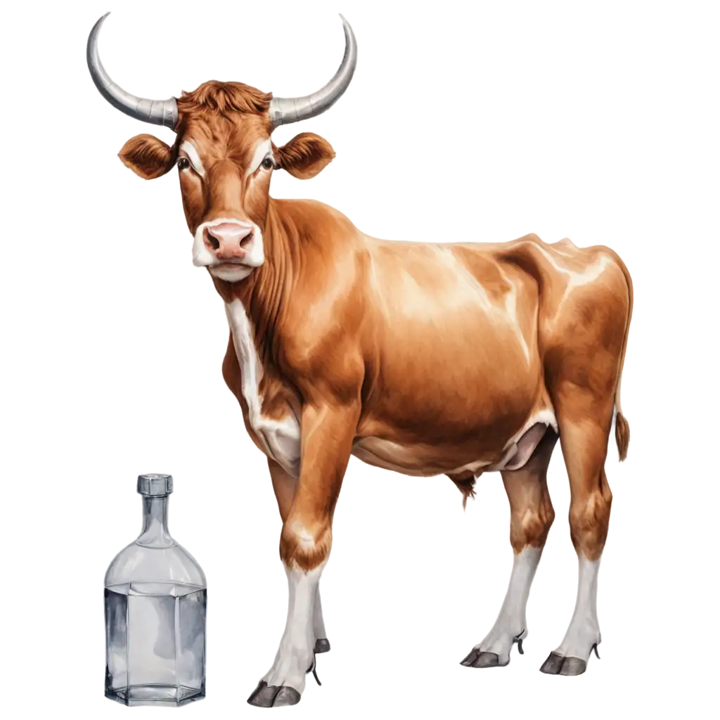 a cow with a glass horn and iron foot