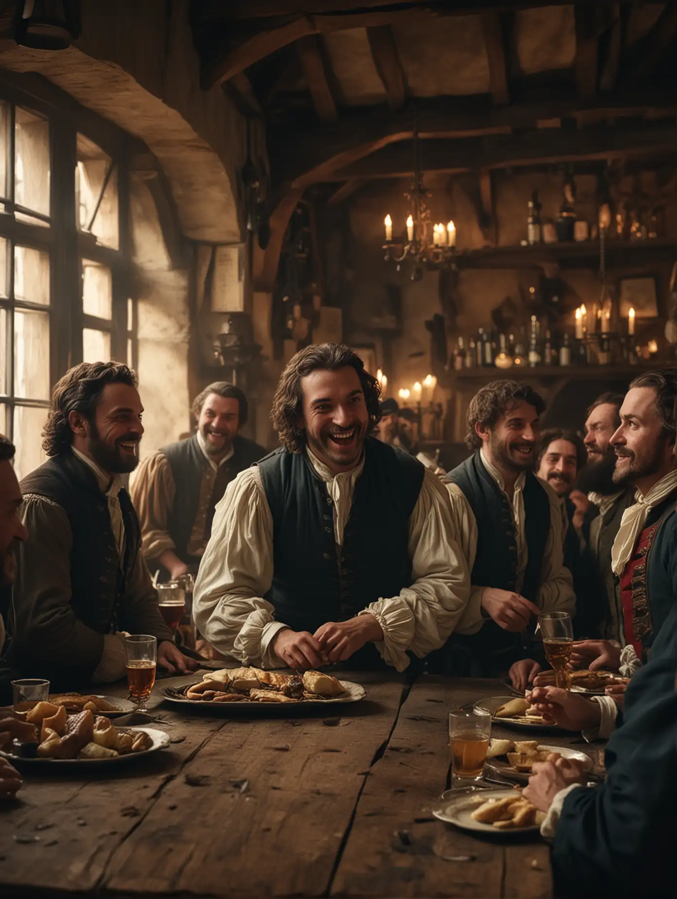 Vibrant-17th-Century-French-Tavern-Scene-with-Joyful-Men-in-Motion