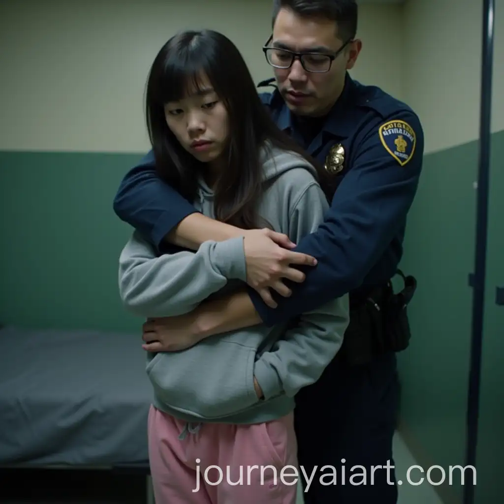 Anxious-Japanese-Girl-in-Prison-Cell-Embraced-by-German-Officer