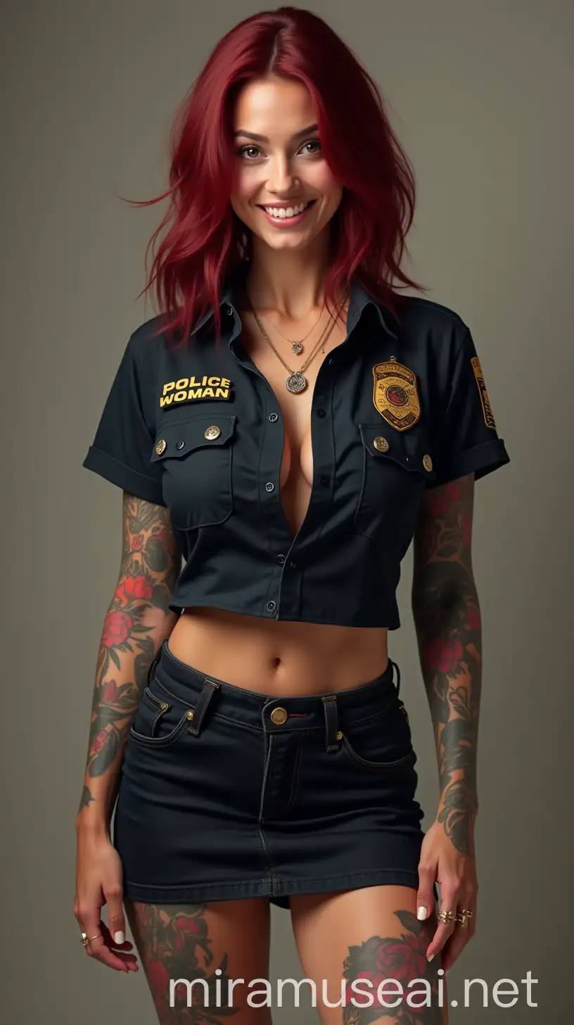 Beautiful 30YearOld Woman Cosplaying as Police Woman with Colorful Tattoos