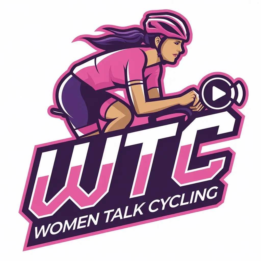 LOGO Design for WTC Women Talk Cycling Vibrant Pink Purple with Cycling Podcast Icon